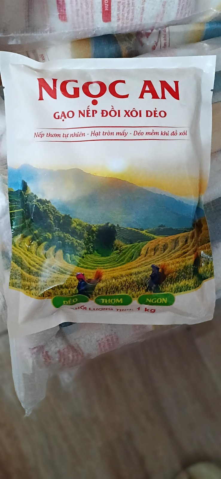 Bao bì thật gạo nếp đồi xôi dẻo NGỌC AN, khối lượng 1 kg